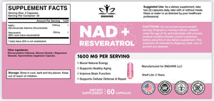 NAD+RESVERATROL 60 CAPSULAS 1600MG